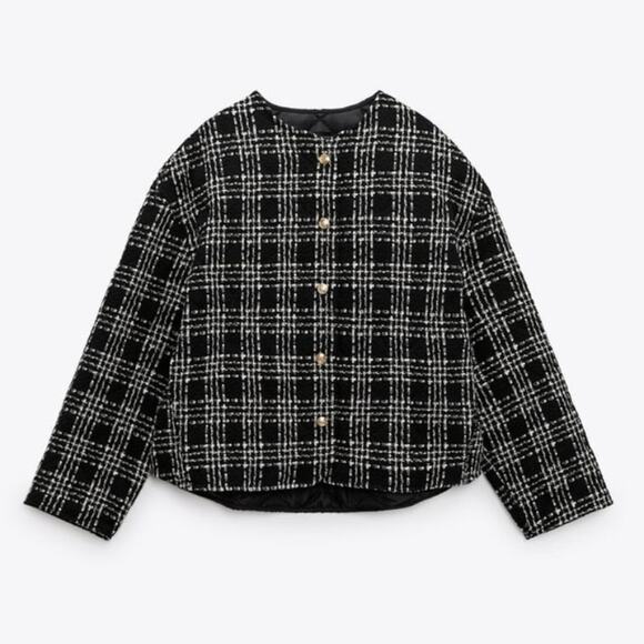 Zara TEXTURED WEAVE QUILTED JACKET Size Medium - Picture 6 of 8